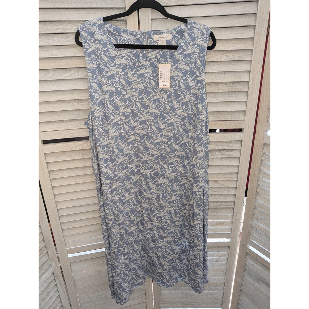 Cj Banks Womens 2X Blue Floral Sleeveless Rayon‎ Midi Shift Dress NWT 20/22W